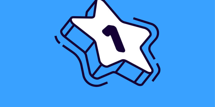 Isometric star icon with number one isolated on blue background, Design element for business infographics, hotel or restaurant rating or ranking symbol, customer review 3d vector line art illustration